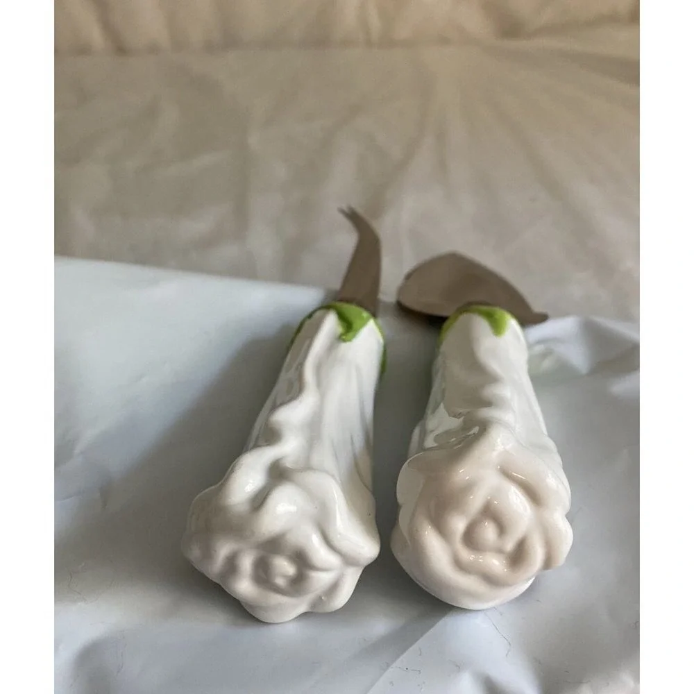 Wedding Cake Server‎ & Knife Set Rose Bud Handles White Floral Keepsake Cottage